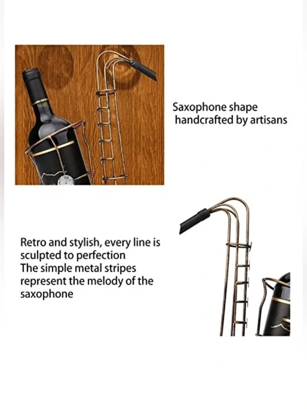 Saxophone Wine Bottle Holder, Metal Iron Wine Rack Stand, Home Bar Decor with